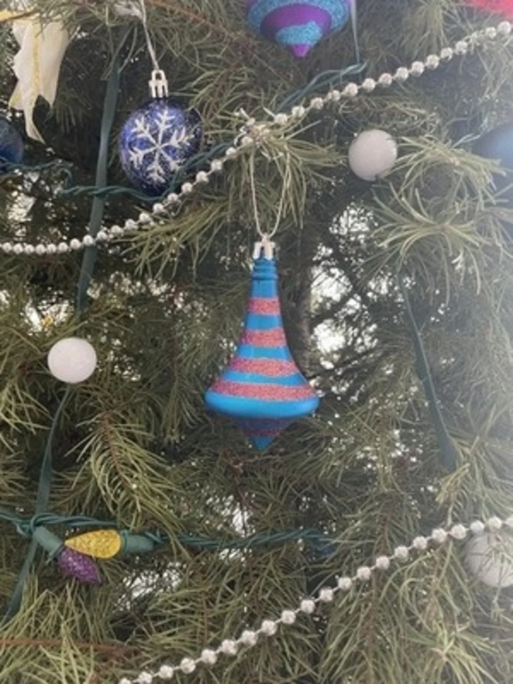 Pair Vintage Striped Sparkling Teardrop Ornaments Christmas Holiday Decor